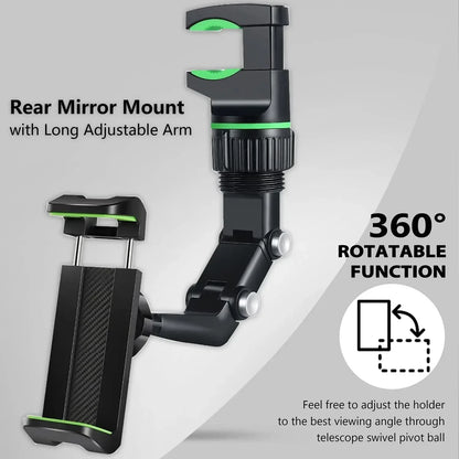 Rearview Mirror Phone Holder for Car - 360° Rotating GPS Mount, Universal Car Phone Holder for All Smartphones