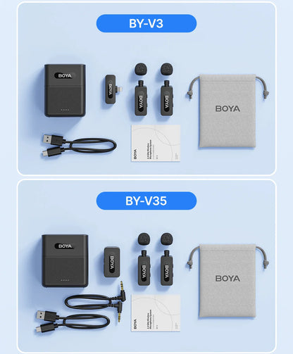BOYA BY-V3 Wireless Lavalier Lapel Microphone – Noise-Cancelling Rechargeable Mic for iPhone, Android, Camera & Vlogging