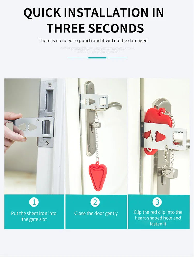 Double Hole Portable Door Lock - Metal Safety Latch for Home, Hotel, and Room Security - Anti-Theft Lock