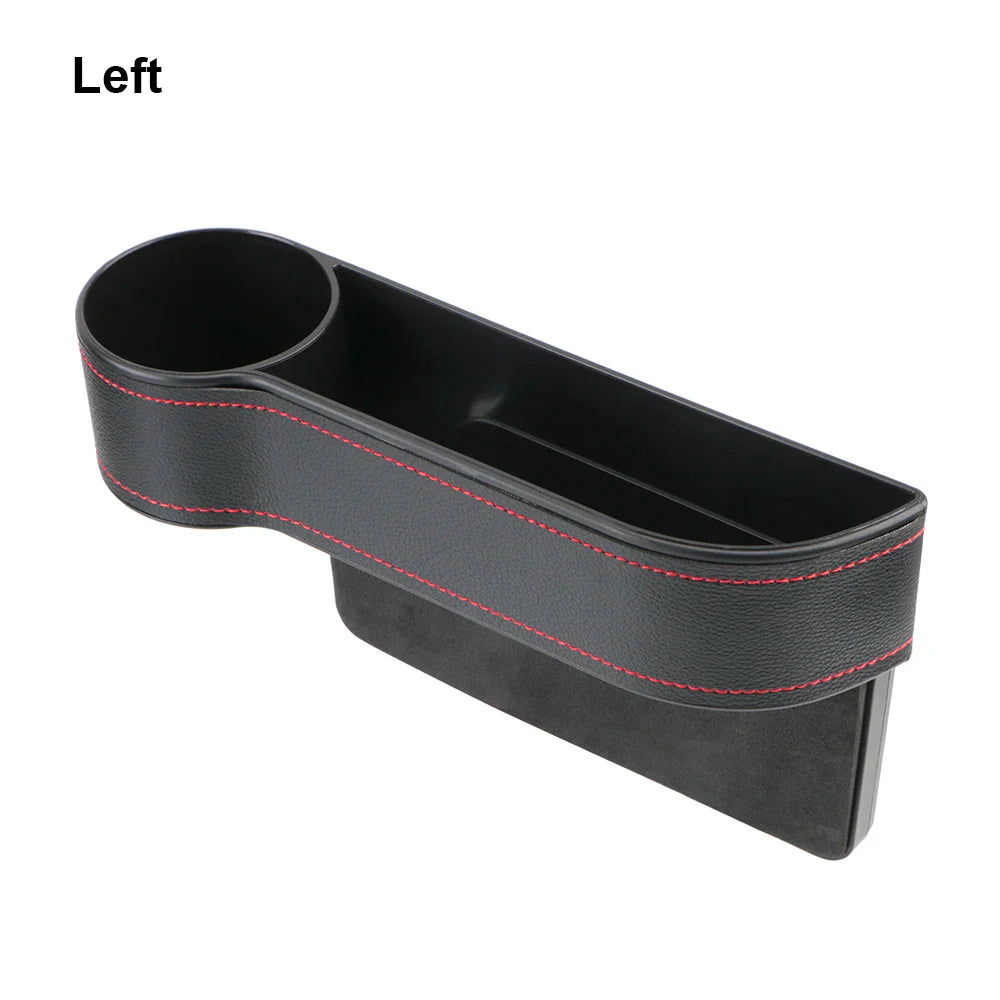 Car Seat Gap Organizer – Leather Auto Crevice Storage Box with Cup & Phone Holder, USB Option