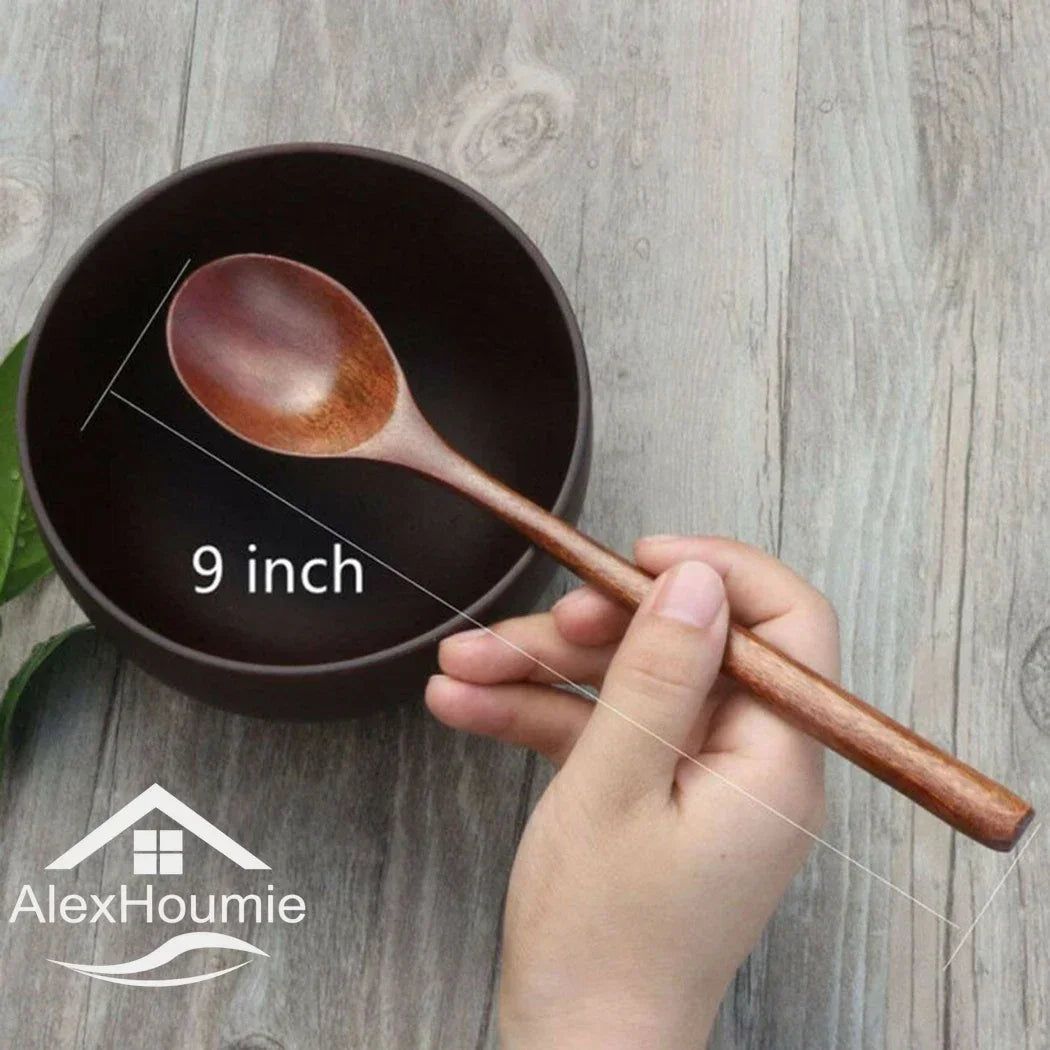 6-Piece Bamboo Wooden Spoon Set – 9” Korean Style Natural Wood Spoons for Soup, Cooking & Mixing