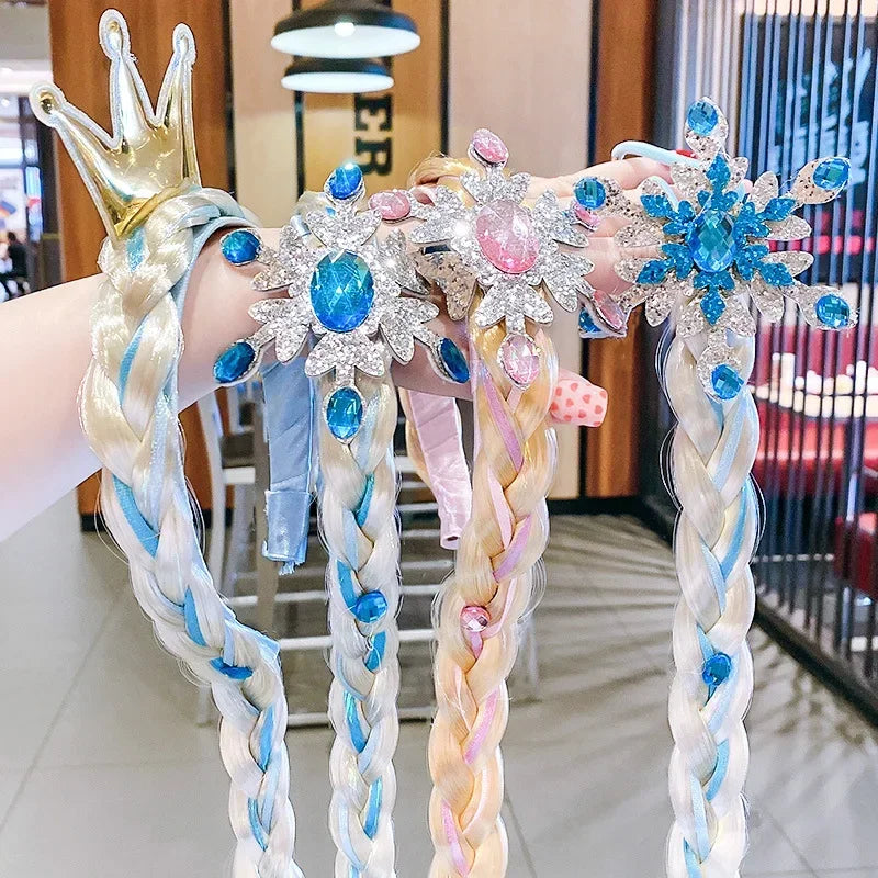 Girls Elsa Cosplay Headband - Snowflake Crown & Braid Hair Accessory, Princess Bow Hair Ornament