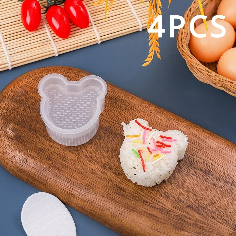4PCS Transparent Sushi Mold Set – Triangular Onigiri Rice Ball Maker & Food Press Kit for Bento Kitchen Use