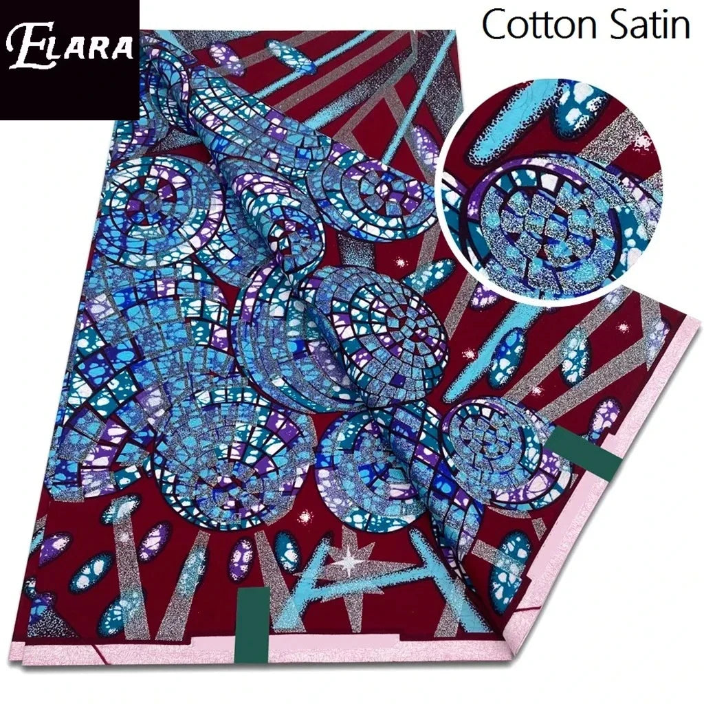 African Real Wax Print Fabric - Grand Original Ankara Blue Cotton Wax Material 6 Yards for Stylish Dresses & Uniforms