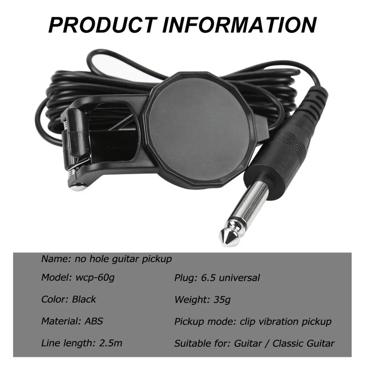 Clip-On Audio Jack Pickup – Acoustic Guitar/Mandolin/Violin/Banjo/Ukulele Sound Transducer with 2.5M Cable Instrument Amplifier Microphone