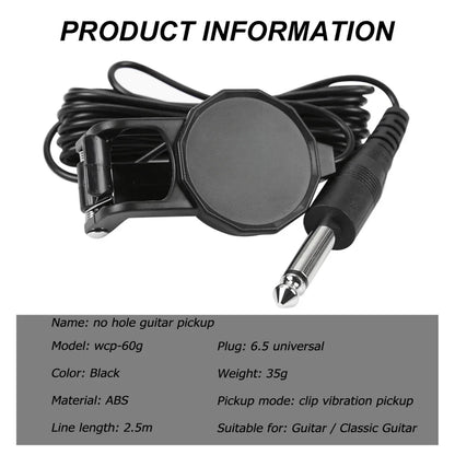 Clip-On Audio Jack Pickup – Acoustic Guitar/Mandolin/Violin/Banjo/Ukulele Sound Transducer with 2.5M Cable Instrument Amplifier Microphone