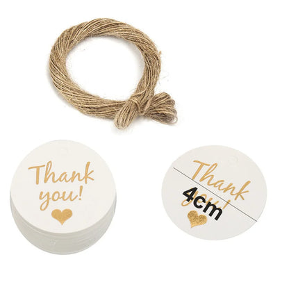 100PCS Hemp Rope & 20m Gilded Hanging Tags – Cowhide Black & White Cardboard Blank DIY Heart & Circle Labels