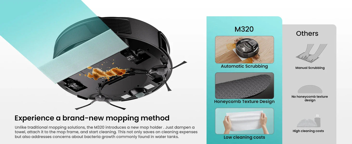 Lefant M320 Robot Vacuum Cleaner with Mop – 6000Pa Suction, 210 Min Runtime, 800ML Dustbin, Carpet Detection