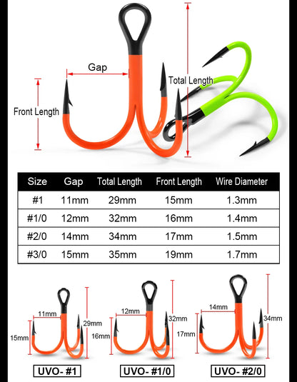 Spinpoler Flame Treble Fishing Hook – UV-Active Violet Paint, 2X Strong Hi-Carbon Steel for Soft Bait & Swimbait Tackle, #1, #1/0, #2/0