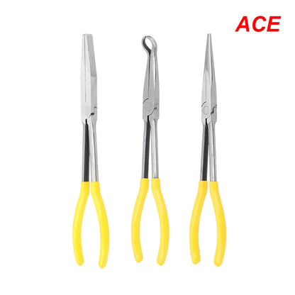 DIY Extra Long Nose Pliers – Straight & Bent Tip Mechanic Hand Tool for Car Maintenance, Spanner & Clip Removal Kit
