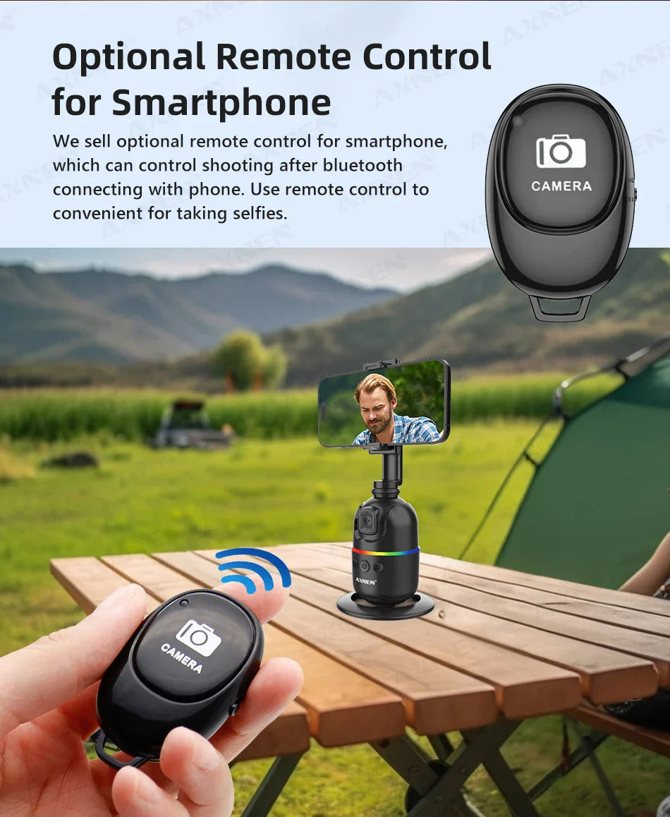 Smart Auto Face Tracking AI Gimbal – 360° Desktop Vlog Stabilizer for Smartphone & Action Camera (Tripod Optional)