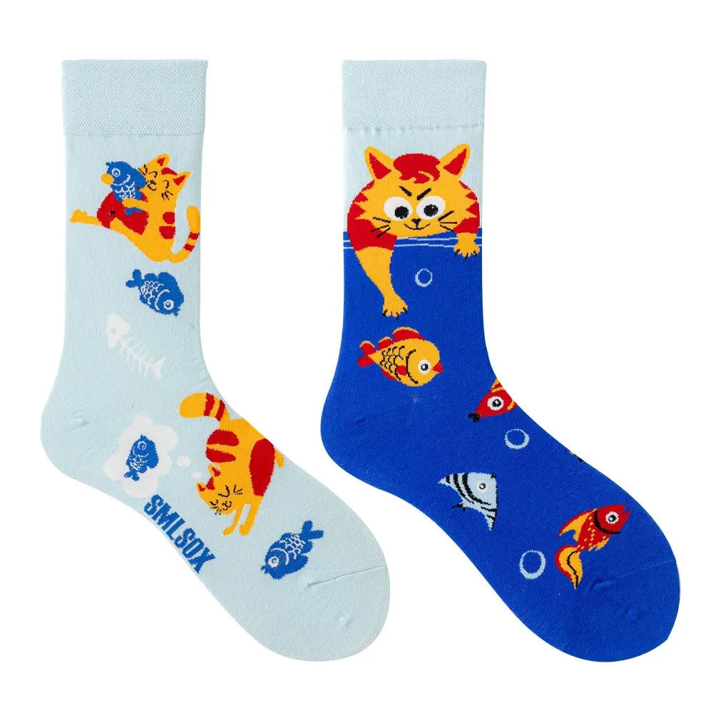 Unisex AB Tide Animal Cotton Socks – Colorful Cat, Dog, Koala, Cow Crew Socks for Men & Women, Four Seasons Gift