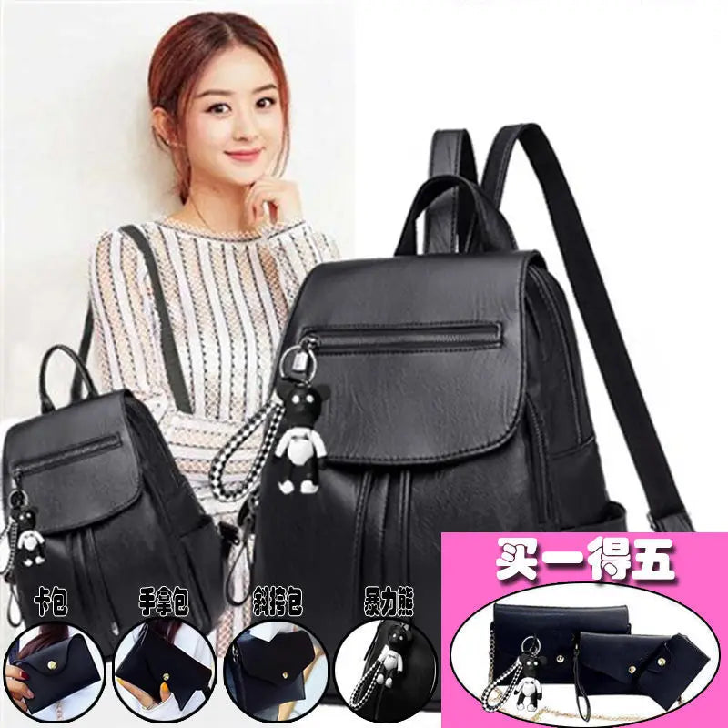 Versatile Soft Leather Women’s Bag – Dual Shoulder Korean Style Handheld & Waterproof Travel Backpack