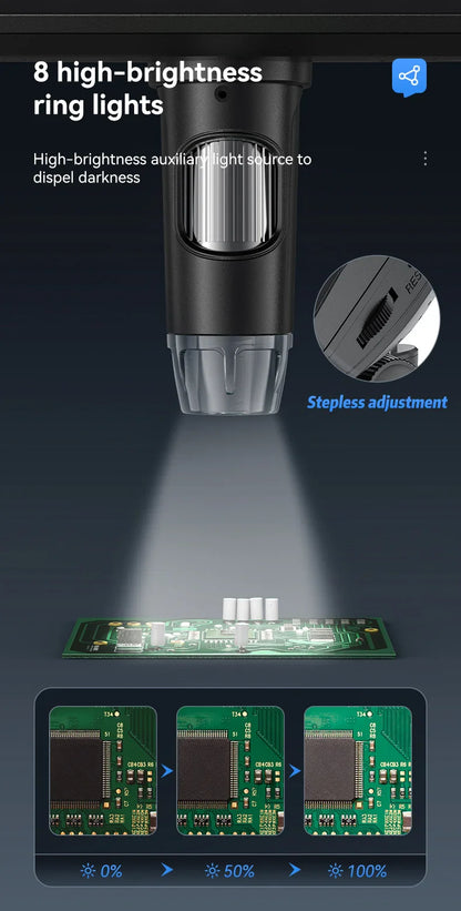 7-Inch IPS Digital Coin Microscope 5MP 1200X – 1080P Ultra-Precise Focusing Camera with 8 LED Lights for Coins & Circuits
