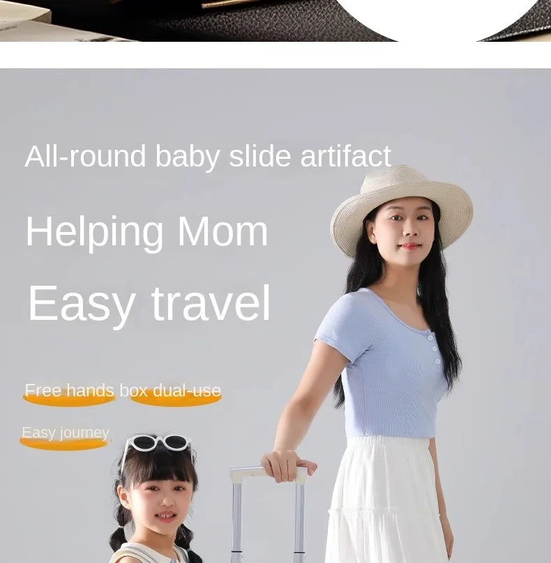 18-Inch Foldable Kids Suitcase with Seat – Lightweight PC Luggage for Boys & Girls, Compact Travel Pedal Boarding Case