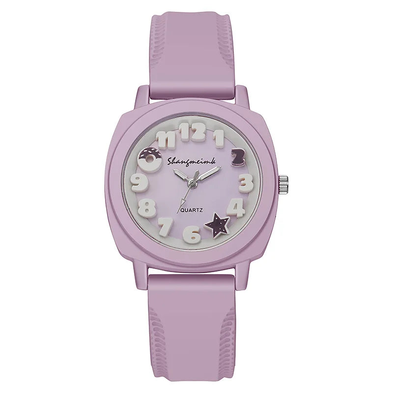 Fashion 3D Arabic Dial Women’s Quartz Watch – Candy Color Silicone Square Band