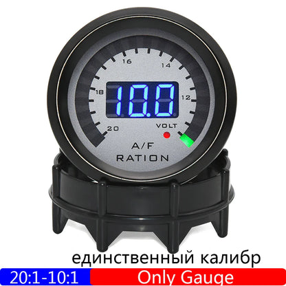 52mm Digital Air Fuel Ratio Gauge — AFR Display with Narrowband O2 Oxygen Sensor 0258006028, Smoked Car Gauge for Gasoline Engines, 12V