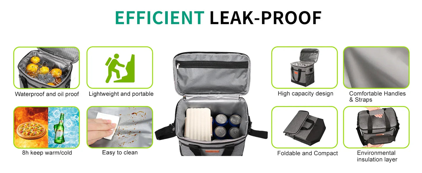 15L Collapsible Cooler Bag – Large Insulated Picnic Lunch Bag for Outdoor Travel, Camping, BBQ & Family Party