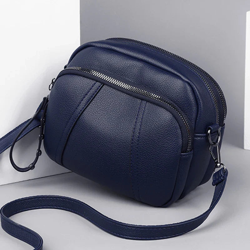 Women's Rivet Zipper Crossbody Bag – Solid Color Soft Leather Mobile Phone Shoulder Purse