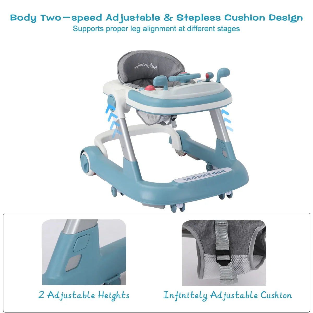 UBRAVOO 2-in-1 Push Walker for Infants & Toddlers – Foldable with Detachable Feeding and Music Trays