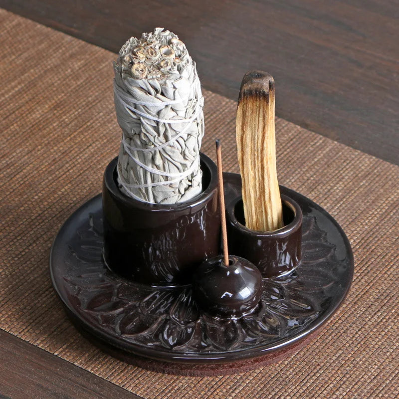 Morandi Ceramic Candle Holder & 4 in 1 Incense Burner – Palo Santo, Sage, Stick & Cone Holder