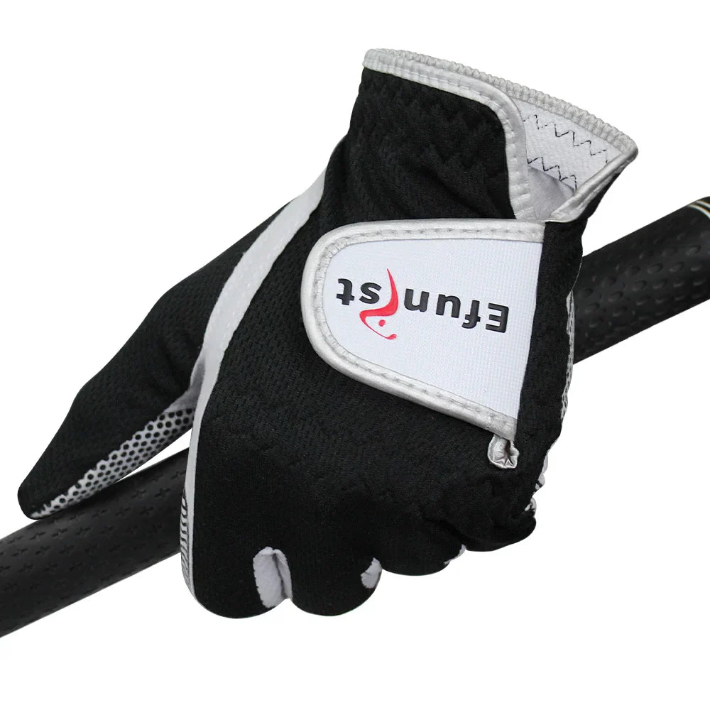 Efunist Men’s Golf Glove – Left Hand, Breathable 3D Mesh, Non-Slip Microfiber Grip, Black (1 Pc Pack)