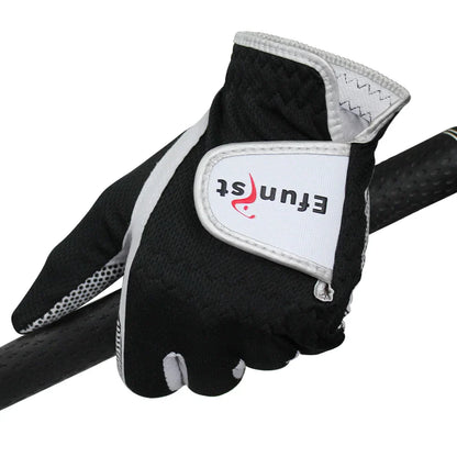 Efunist Men’s Golf Glove – Left Hand, Breathable 3D Mesh, Non-Slip Microfiber Grip, Black (1 Pc Pack)