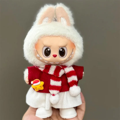 15–17cm Labubu Doll Clothes – Christmas Hat, Scarf & Elk Snowman Plush Outfit Set, New Year Gift