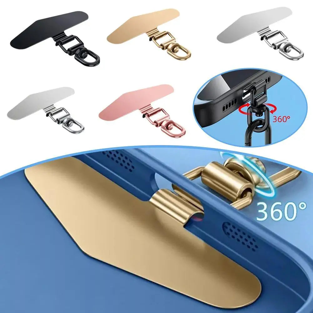 Upgraded 360° Rotatable Stainless Steel Phone Tether Tab - Metal Patch Gasket & Cellphone Lanyard Safety Connector Piece
