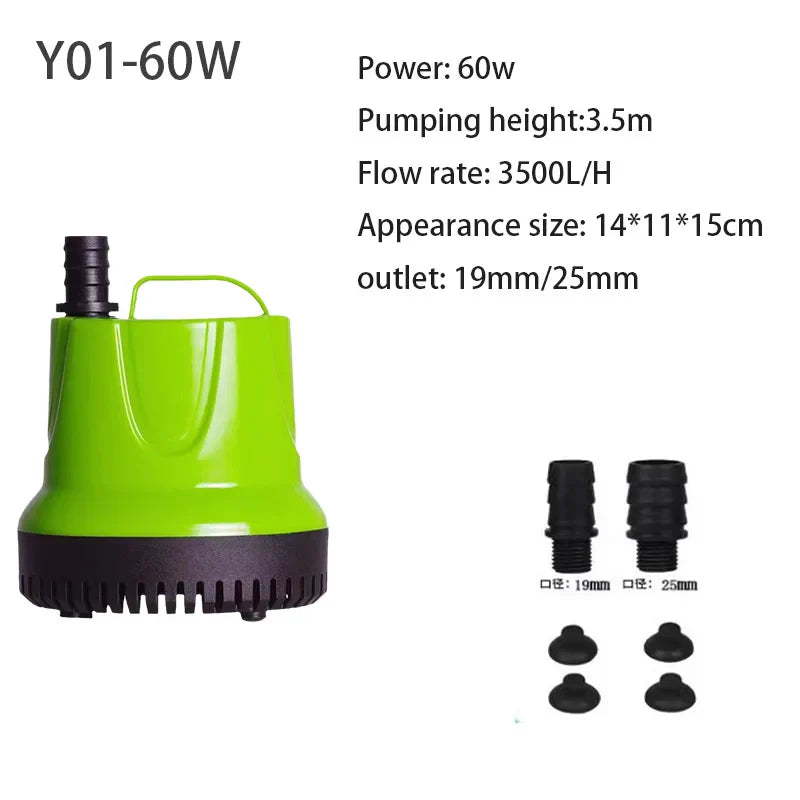 Submersible Water Pump – Ultra-Quiet for Fish Tanks, Ponds, Hydroponics, Fountains, 6W-100W, 110V-220V