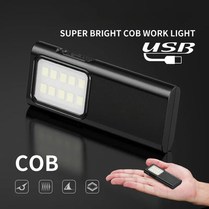 Portable COB LED Flashlight – USB Rechargeable Work Light with Pen Clip, Super Bright for Camping & Car Repair