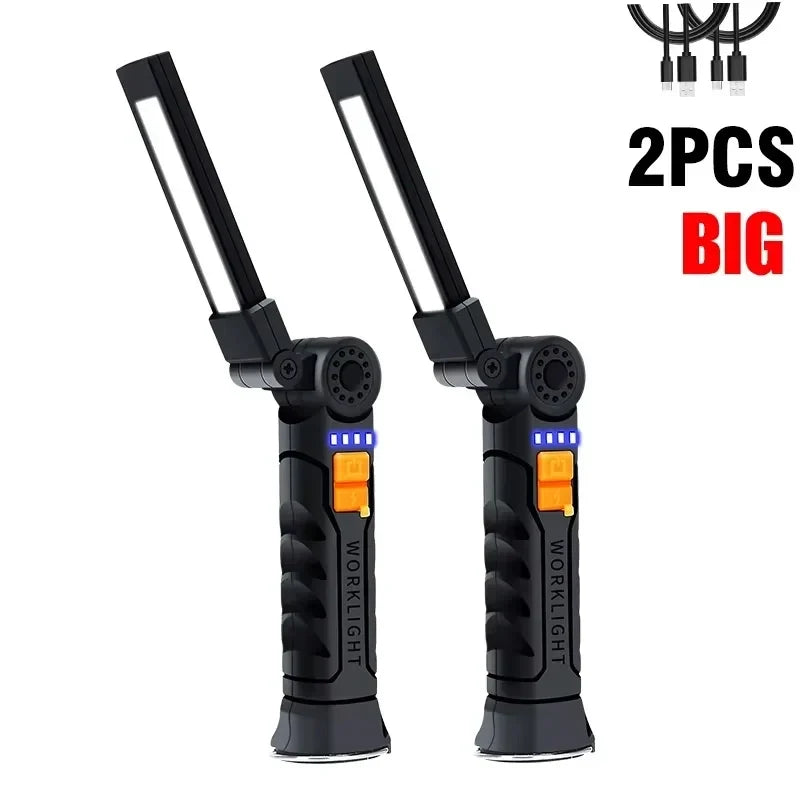 Portable COB LED Work Light - USB Rechargeable Magnetic Flashlight Camping Lantern with Hanging Hook