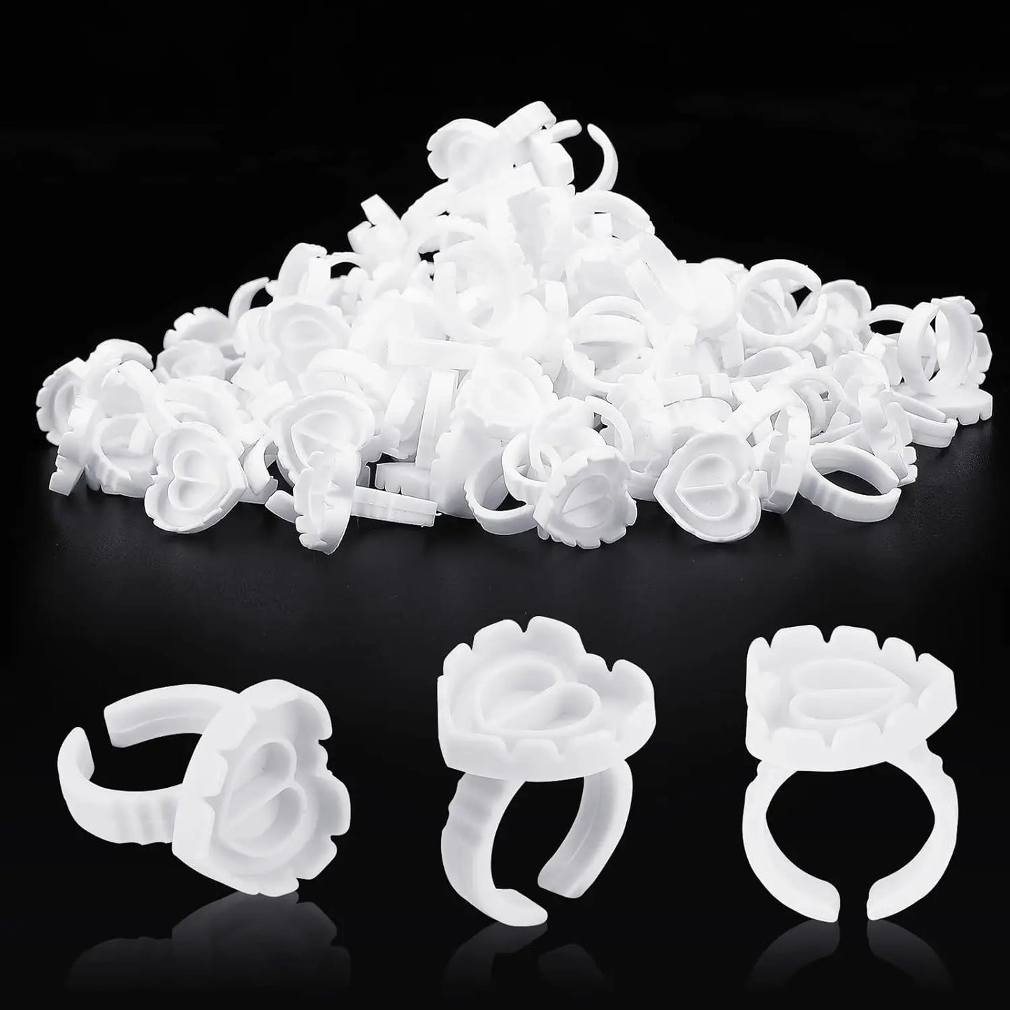100PCS Heart-Shaped Disposable Glue Rings – Eyelash Extension & Tattoo Pigment Holder Cups, Lash Makeup Supply Tool Kit