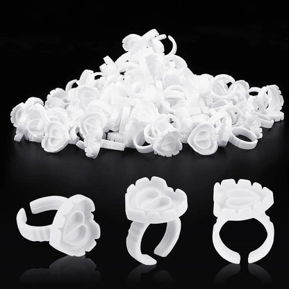 100PCS Heart-Shaped Disposable Glue Rings – Eyelash Extension & Tattoo Pigment Holder Cups, Lash Makeup Supply Tool Kit
