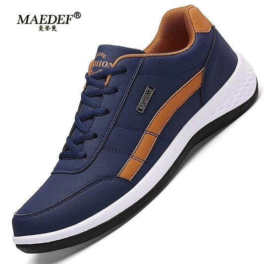 MAEDEF Men's Leather Sneakers – Waterproof, Comfortable Lace-Up Casual Footwear, Vulcanized Shoes