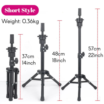 Mannequin Head Wig Stand — Adjustable Tripod Holder for Wig Making, Display, and Cosmetology Training