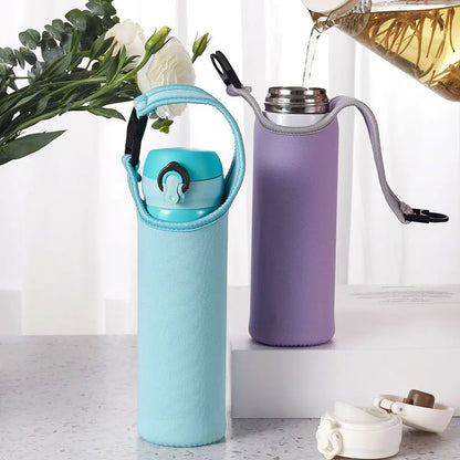 450-600ML Neoprene Water Bottle Cover Bag - Insulated Pouch Holder with Shoulder Strap for Sports & Camping
