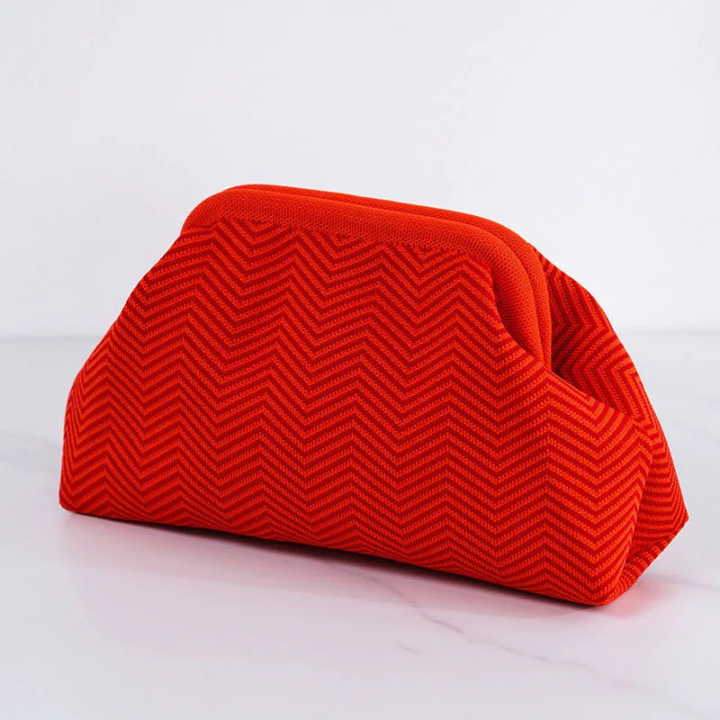 Women’s Summer Woven Crochet Clutch Bag – Ruched Cloud Dumpling Handbag, Colorblock Knit Beach Purse for Casual Use