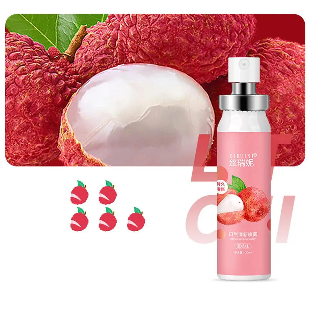 20ml Long-Lasting Mouth Spray - Fresh Fruit Flavors Mouth Freshener for Bad Breath Removal (Litchi & Peach)