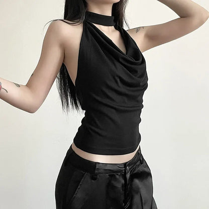 Women’s Solid Color Halter Vest – Casual, Sexy, All-Match Summer Top for Travel & High Street Style