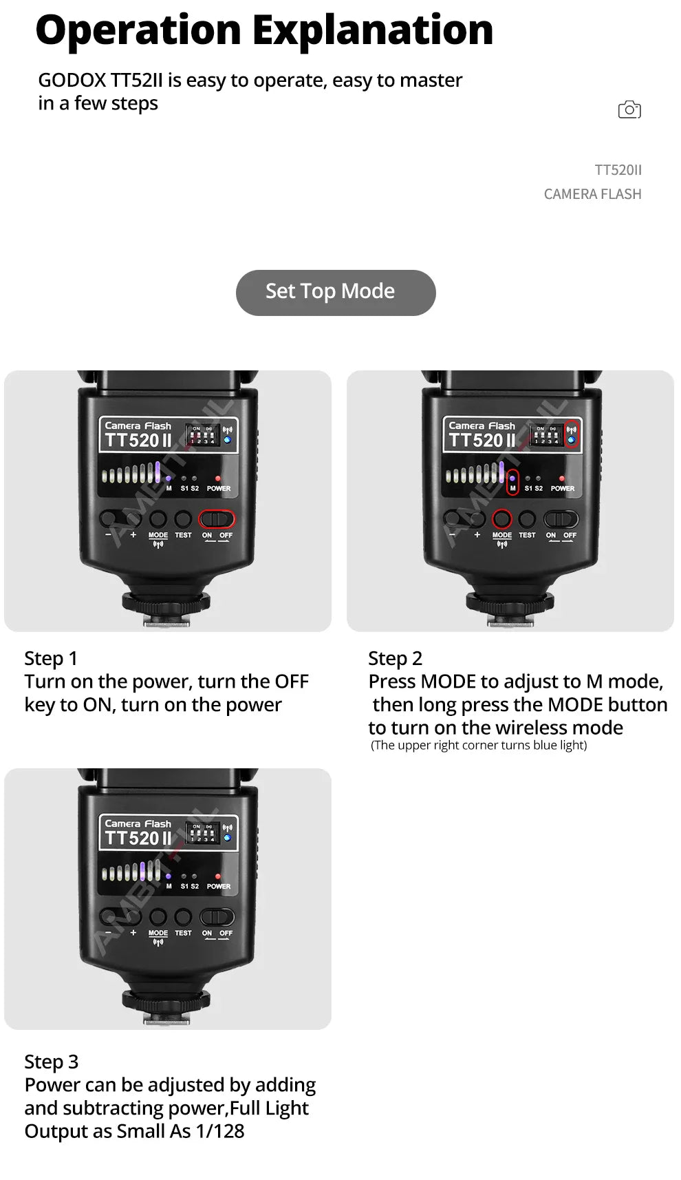 Godox TT520II Camera Flash – Built-in 433MHz Wireless Speedlite for Canon, Nikon, Pentax, Olympus DSLR Cameras