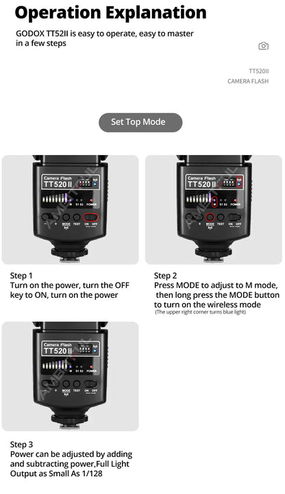 Godox TT520II Camera Flash – Built-in 433MHz Wireless Speedlite for Canon, Nikon, Pentax, Olympus DSLR Cameras