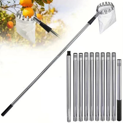 Stainless Steel Telescopic Fruit Picker | 1.6–4M Splicing Pole Tool for High Tree Harvesting | Orchard & Farm Garden Supplies