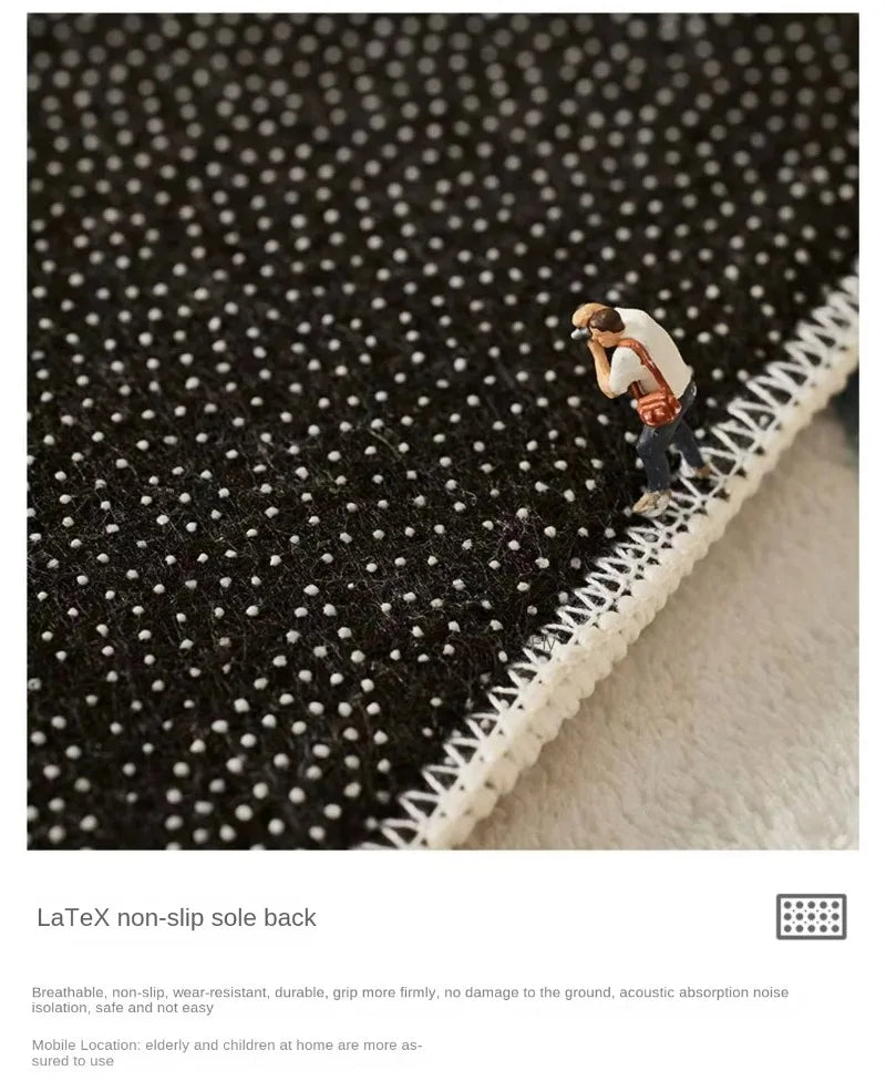 Light Luxury Black & White Plaid Rug — Fluffy Soft Carpet for Bedroom, Living Room, Study, and Home Decor