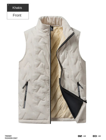 Men’s Autumn & Winter Cotton Vest Jacket – Casual Warm Sleeveless Top with Standing Collar, Plus Size Multifunctional Outerwear