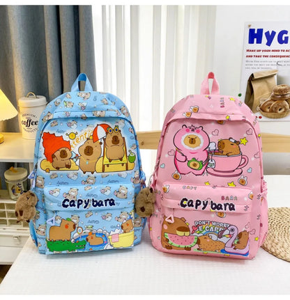 Cute Capybara Backpack | Large Capacity, Breathable Nylon Schoolbag for Students, Women & Girls, Ultra-Light Book Bag