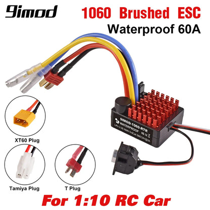 9IMOD 1060 RTR 60A Brushed ESC — Waterproof Electronic Speed Controller 2-3S LiPo with 6V3A BEC for 1/10 Axial SCX10, TRX4, TRX6, D90, HPI