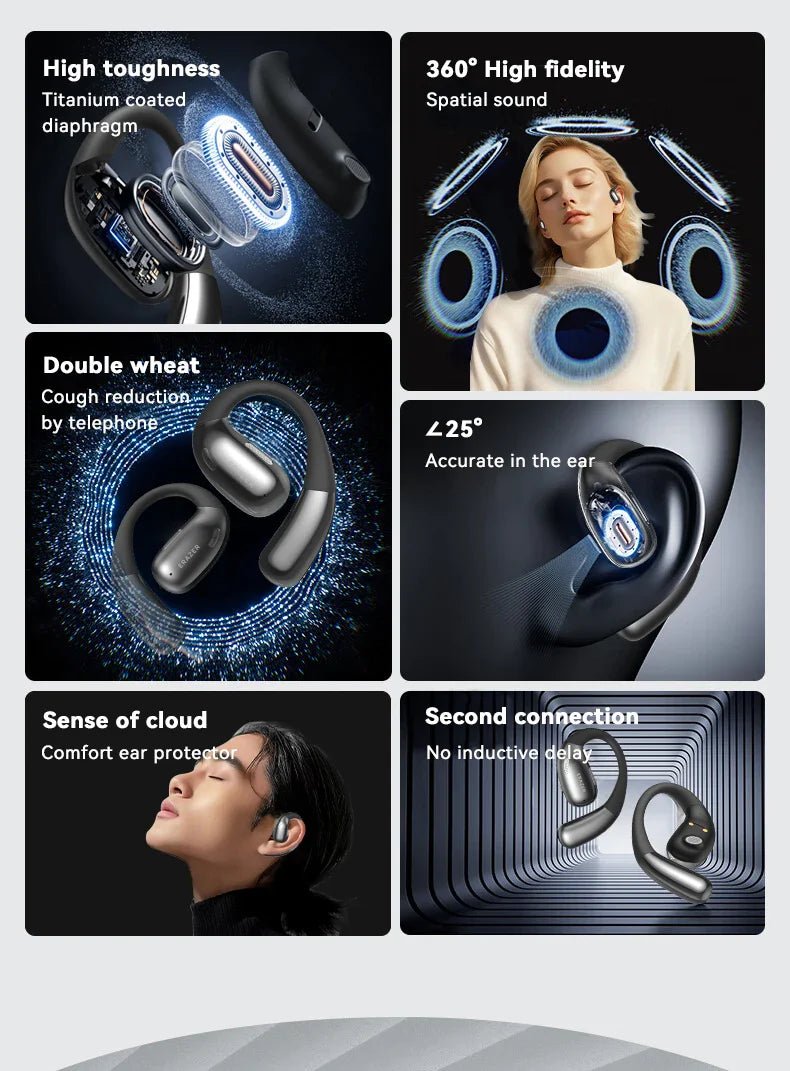 ERAZER XF31 AI Translator Earphones - Bluetooth Translation Earbuds, Sleep ASMR Headset, DIY APP, Wireless Open-Back Headphones