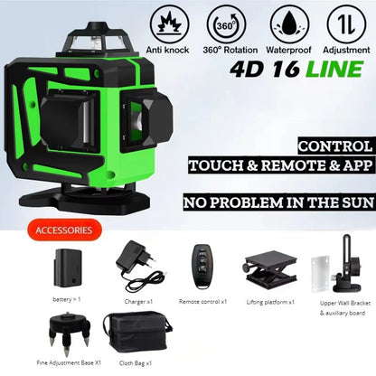 16-Line Green Laser Level — Professional Self-Leveling 360° Tripod Laser Nivel Autonivelant