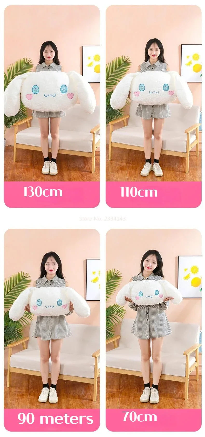 70 / 90 / 110 / 130cm cm Aoger Cinnamoroll Plush Doll – Kawaii Cartoon Stuffed Toy, Car Headrest Pillow & Back Cushion, Birthday Gift